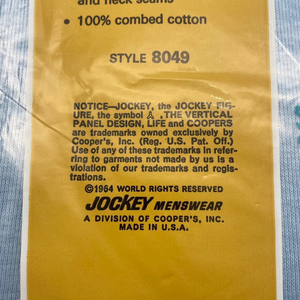 NOS Vintage‎ Jockey Life Super Brute Tapered Stretch Rib Shirt Mens M Blue 1964 - Picture 5 of 6
